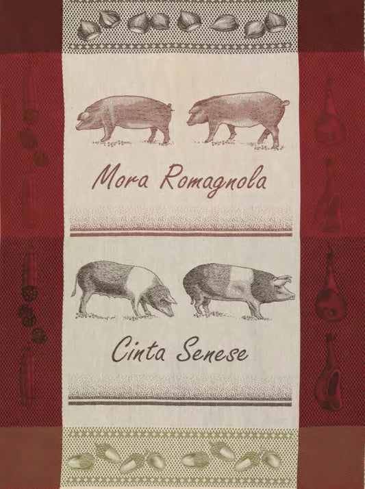 Linen Towels - pigs; turquoise jacquard; grey, pink, green, gray
