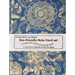 Blue and Gold Flowers Note Card, notecard