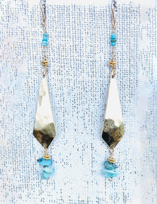 Sleeping Beauty Turquoise Hammered Drop Earrings