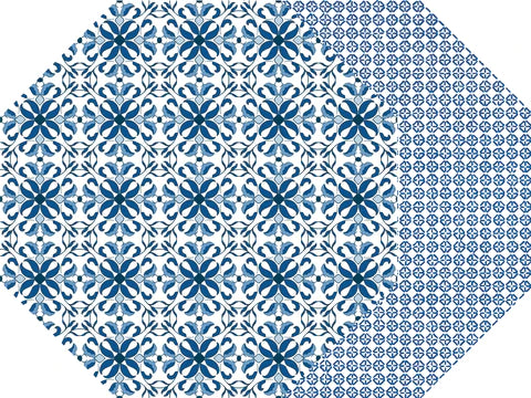 Porto Placemat, octagonal, blue, orange, Holly Stuart, place mat