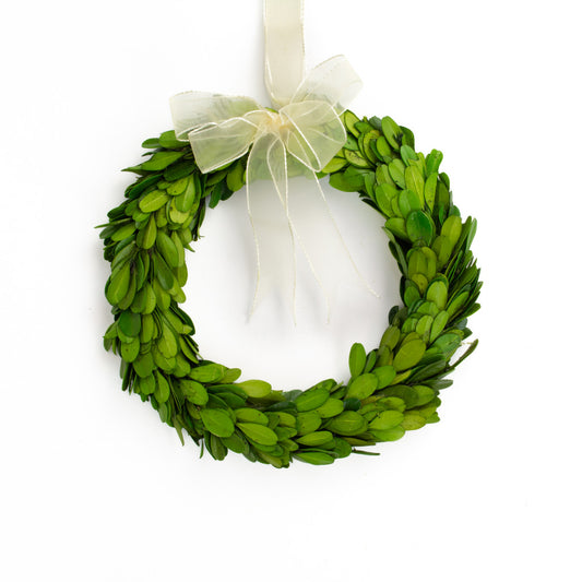 Preserved Boxwood Wreath with Bow, yellow ribbon