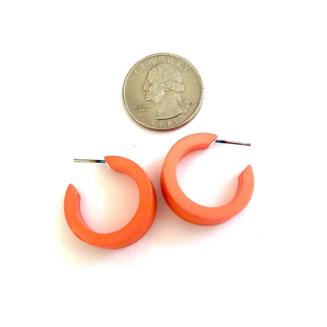 Orange, Coral Matte Velvet Tapered Mini Marilyn Hoop Earrings