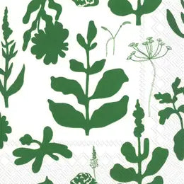 Paper Cocktail Napkins - herbs, Flower Party and green leaves on white