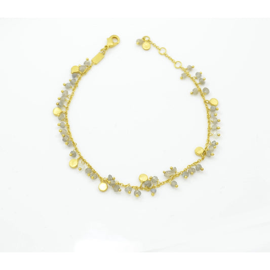 Labradorite Beaded Gold Charm Coin Bracelet