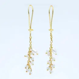 Linear Fringe Fresh Water Pearl and white Rainbow Earrings