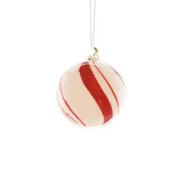 Red and White Candy Cane Striped Round Ornament