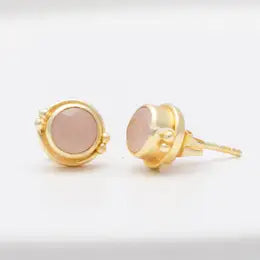 Pink Rose Quartz Stud Earrings 18K GP