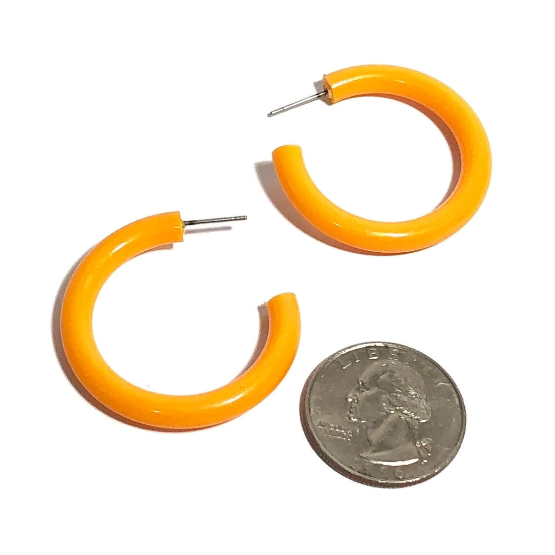 Marigold Orange Lucite Tube Hoop Earrings