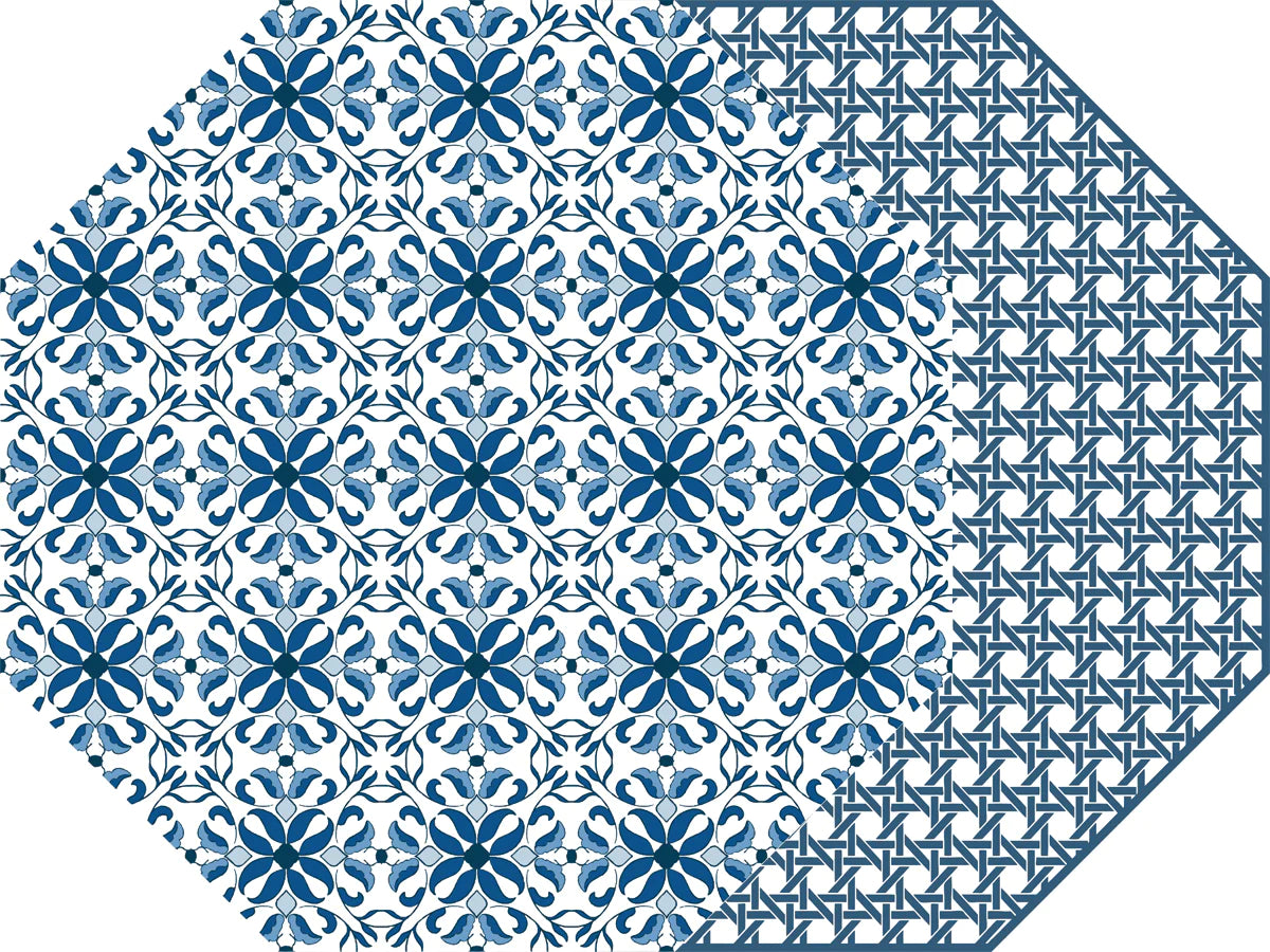 Porto Placemat, octagonal, blue, orange, Holly Stuart, place mat