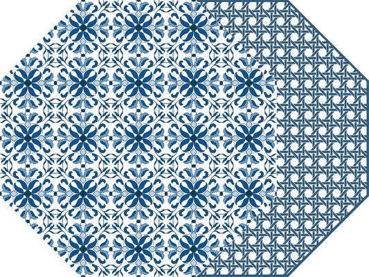 Porto Placemat, octagonal, blue, orange, Holly Stuart, place mat