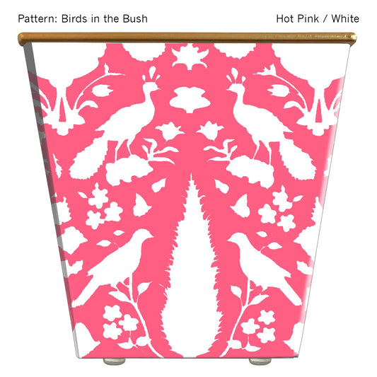 Birds in the Bush, HedgeFarm, pink and white cachepot with unscented candle