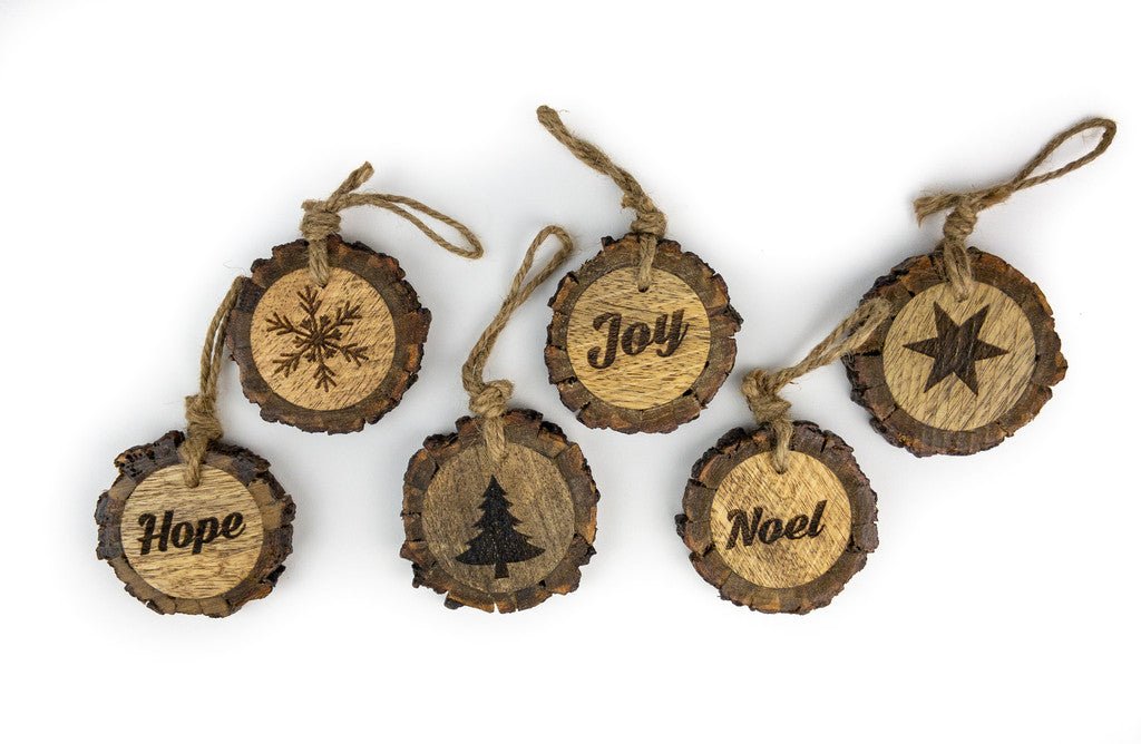Holiday Ornaments of natural wood bark