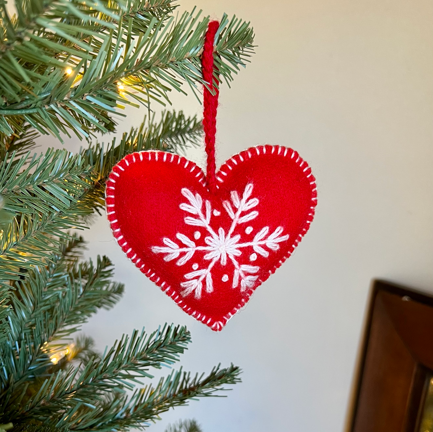 Heart Embroidered Wool Christmas Ornament
