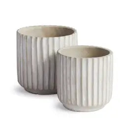 Pots of Cement with Wide Modern Ribbing, concrete