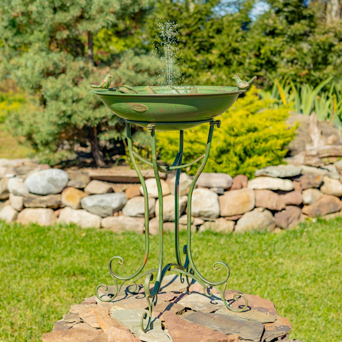 "Two Birds" Iron Birdbath - 3 Color Options