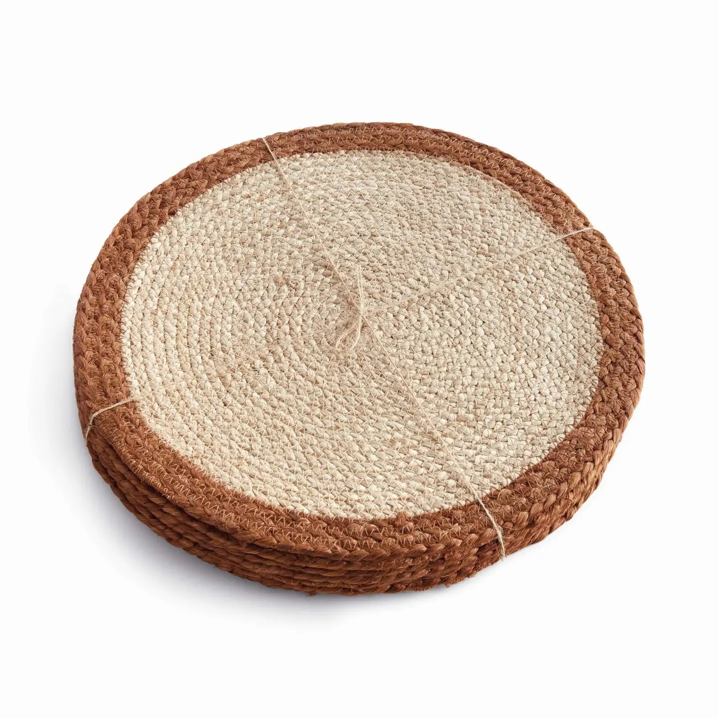 Jute Round Placemats with Rust Colored Border