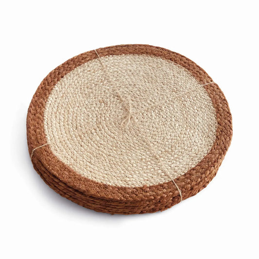 Jute Round Placemats with Rust Colored Border
