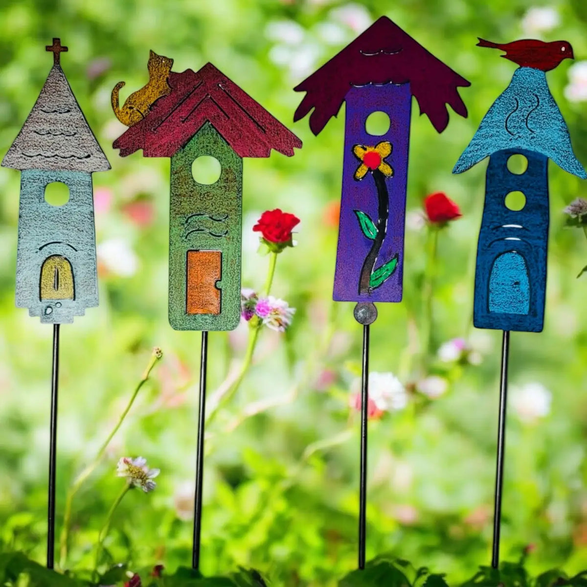 Flower Birdhouse Stake