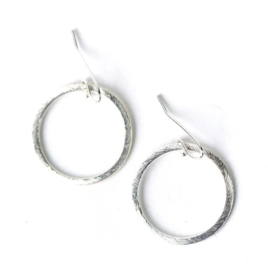 Brushed Silver Hoops