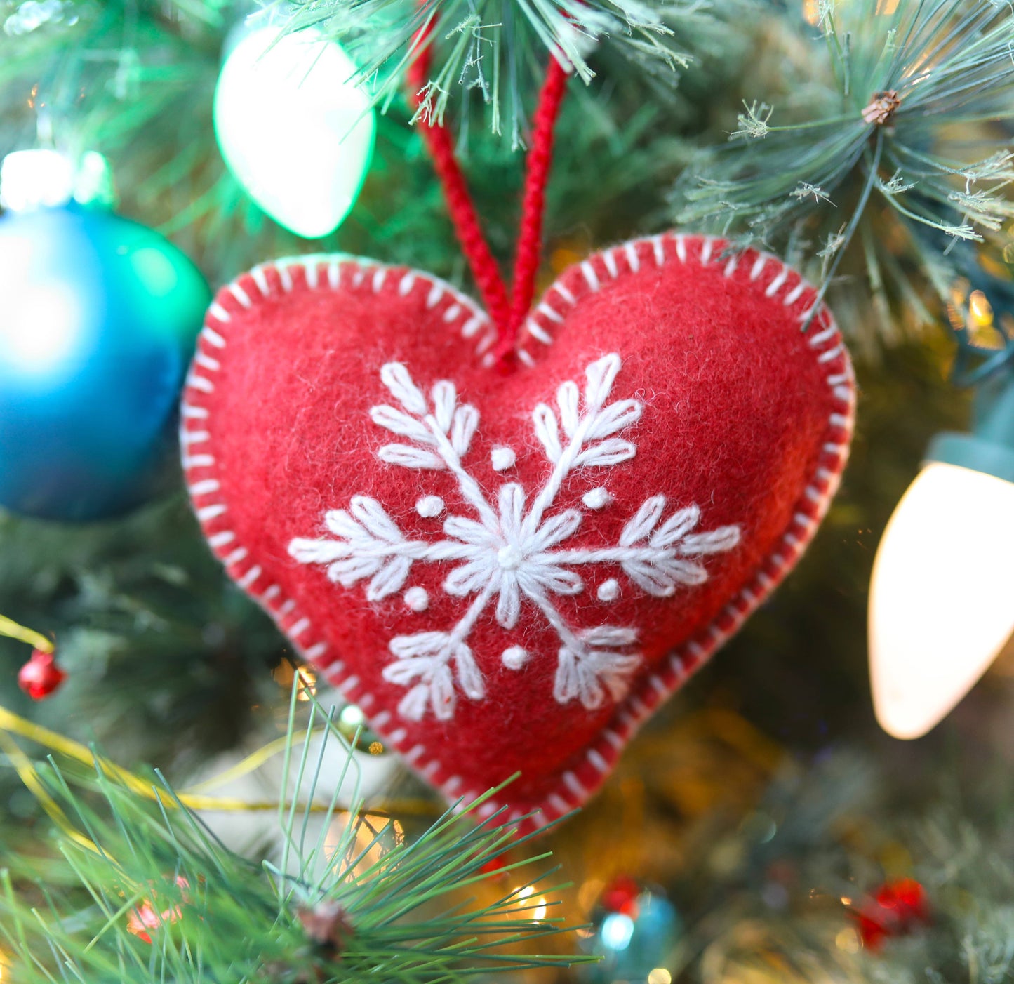 Heart Embroidered Wool Christmas Ornament