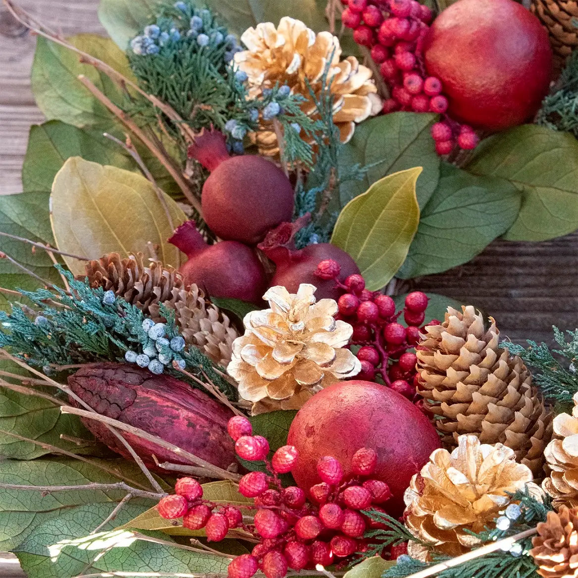 Golden Pinecone and Pomegranate Wreath