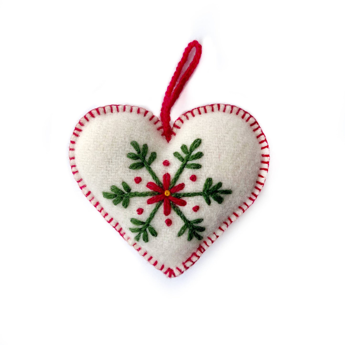 Heart Embroidered Wool Christmas Ornament