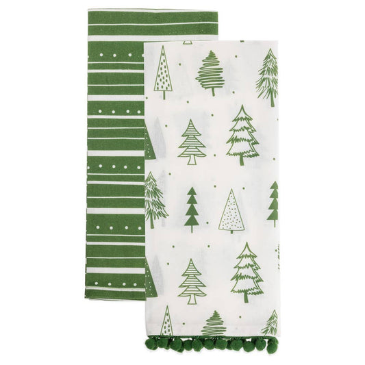 Green Trees & Stripes Tea Towels