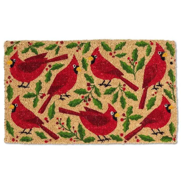 Cardinals and Holly Door Mat