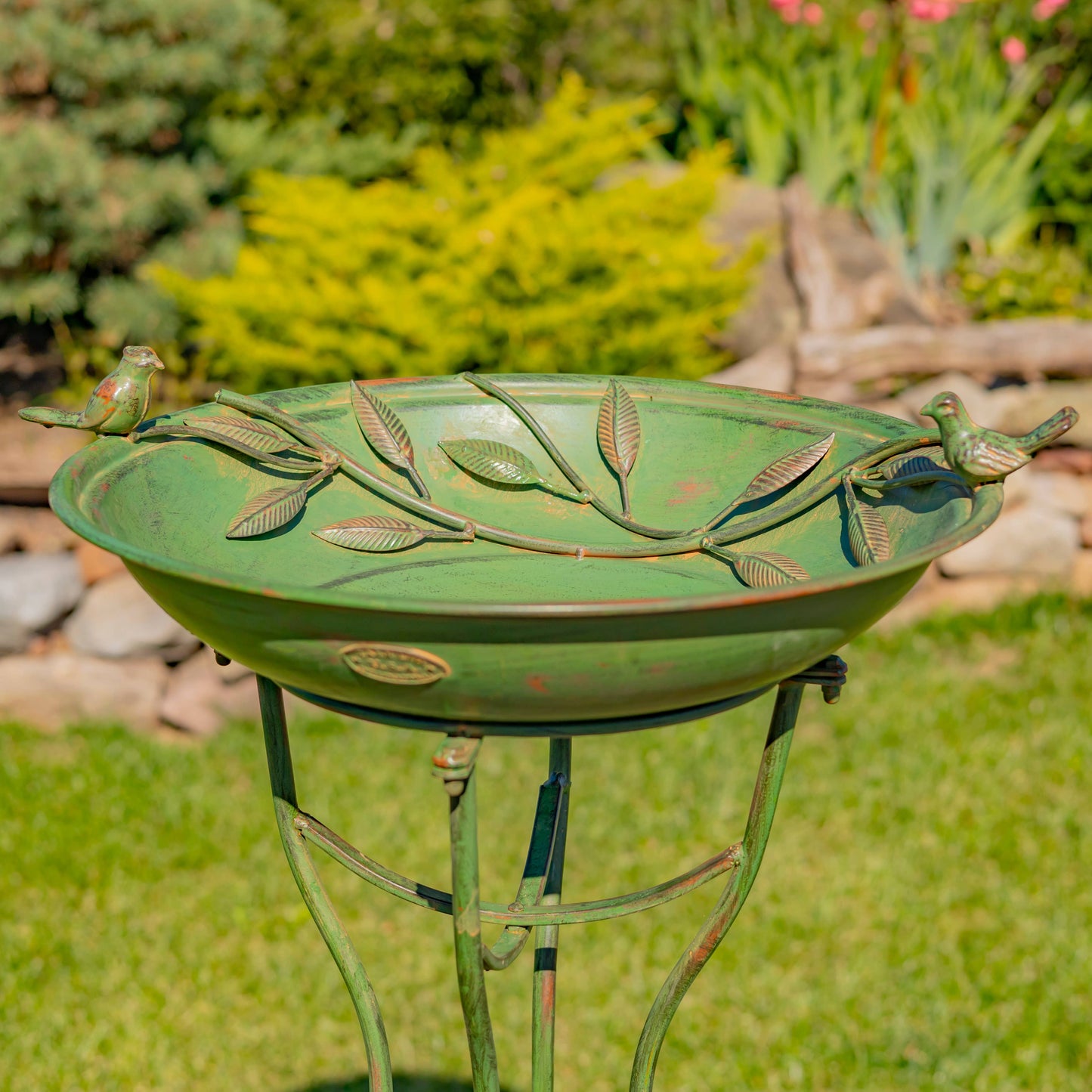 "Two Birds" Iron Birdbath - 3 Color Options