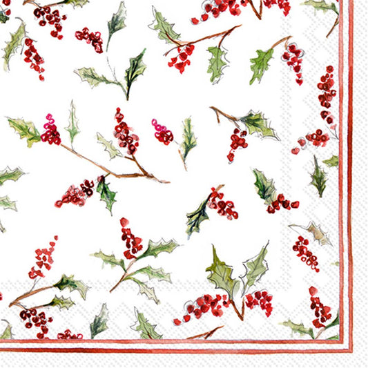 Christmas ilex berries Paper Cocktail Napkins Pk/20
