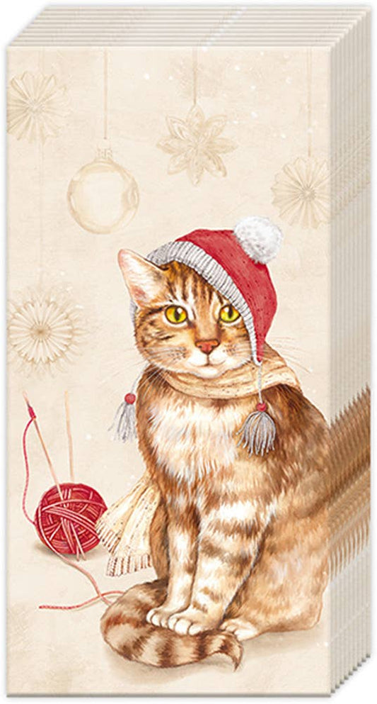 Pocket Tissues Pack of 10 Jill Cream Christmas, cat with Santa hat
