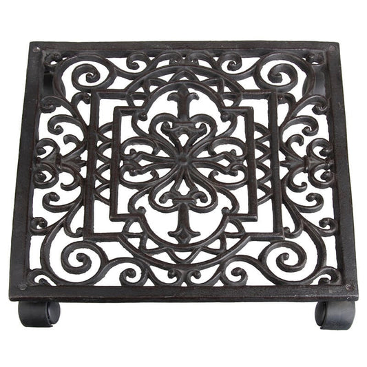 Square Cast Iron Plant Trolley, wheeled mover