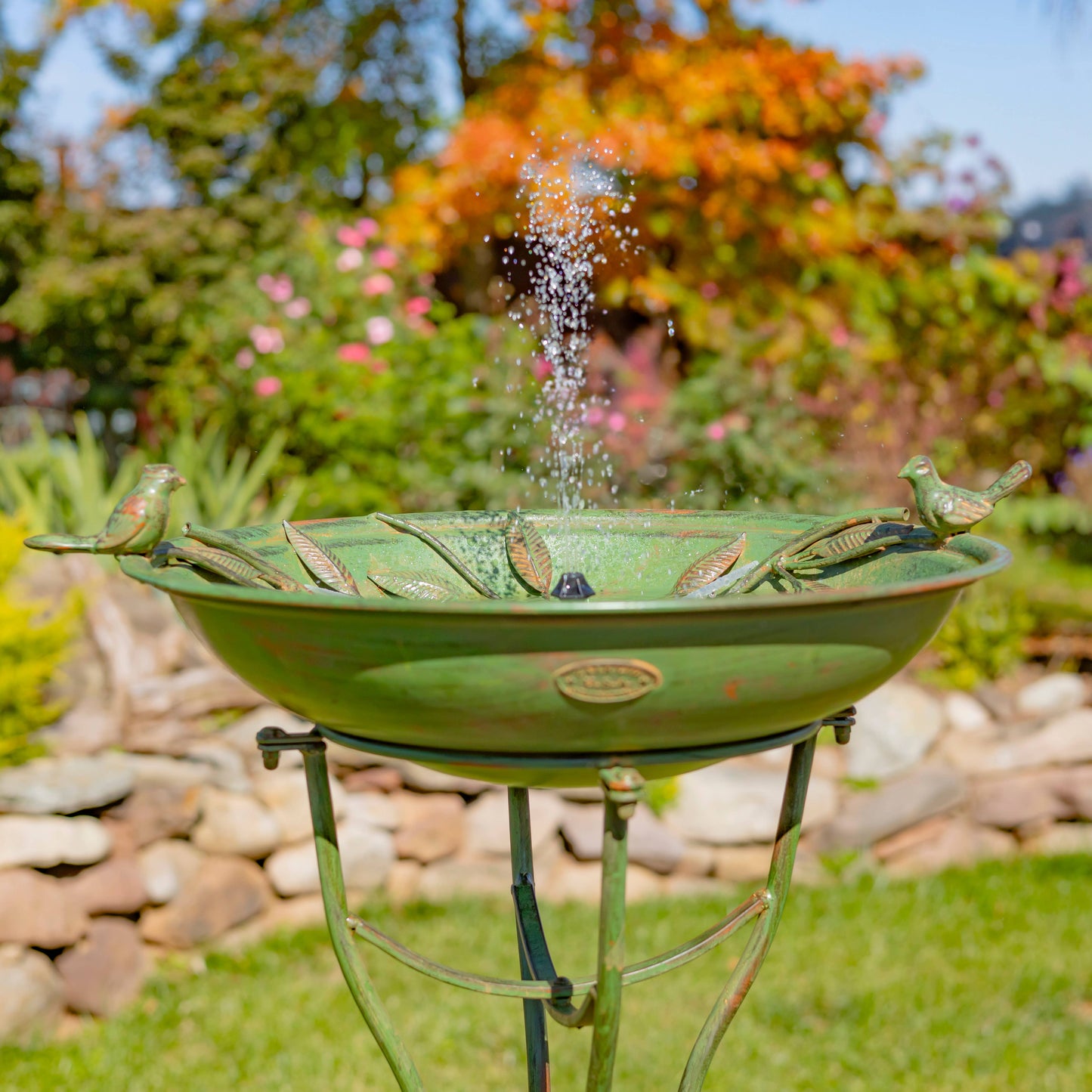 "Two Birds" Iron Birdbath - 3 Color Options