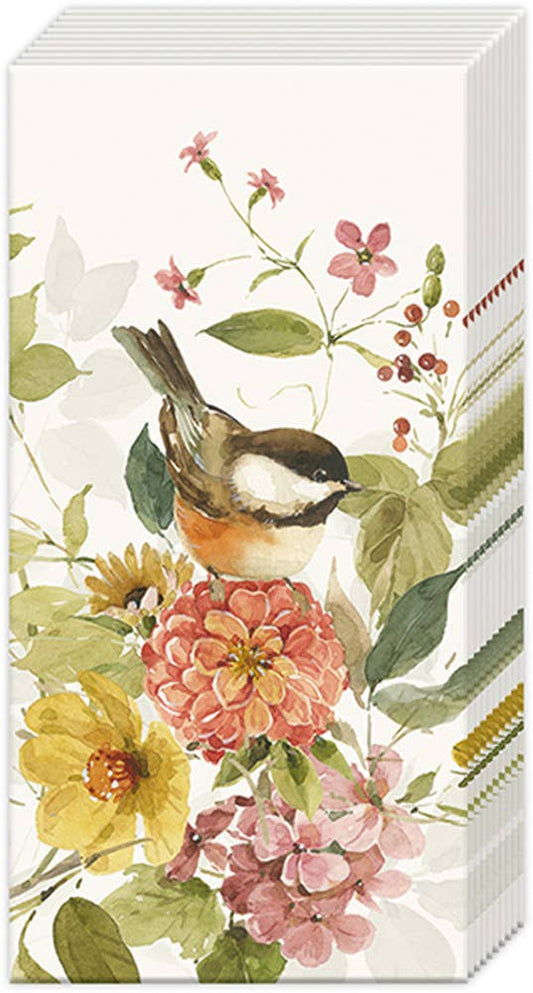 Pocket Tissues Pack of 10 Blessed By Nature Cream Christmas, bird, hydrangea