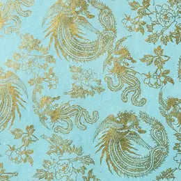 Phoenix, Gold on Turquoise Paper