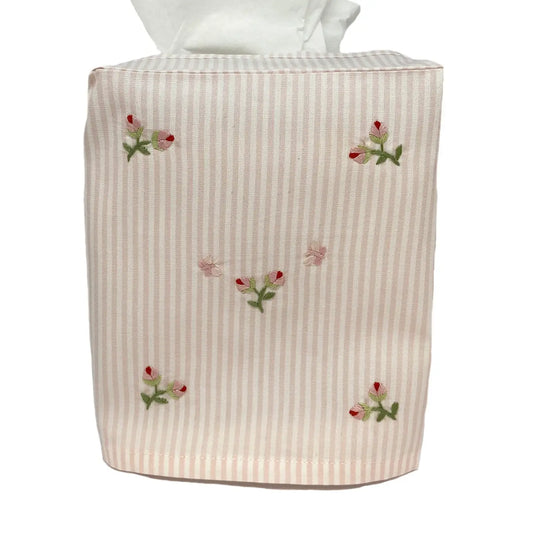 Striped Pink Cotton Tissue Box Cover