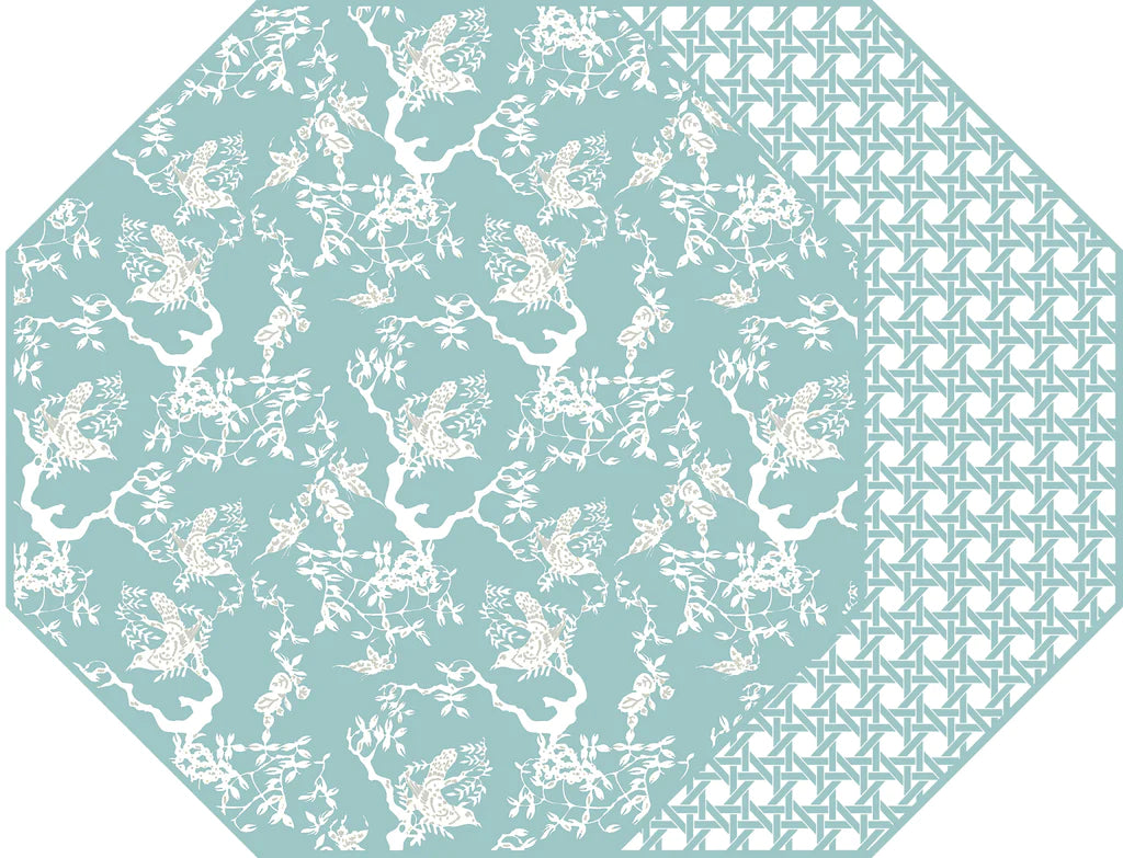 Chinois and Cane Placemats, lime green, baby blue, Holly Stuart, place mat
