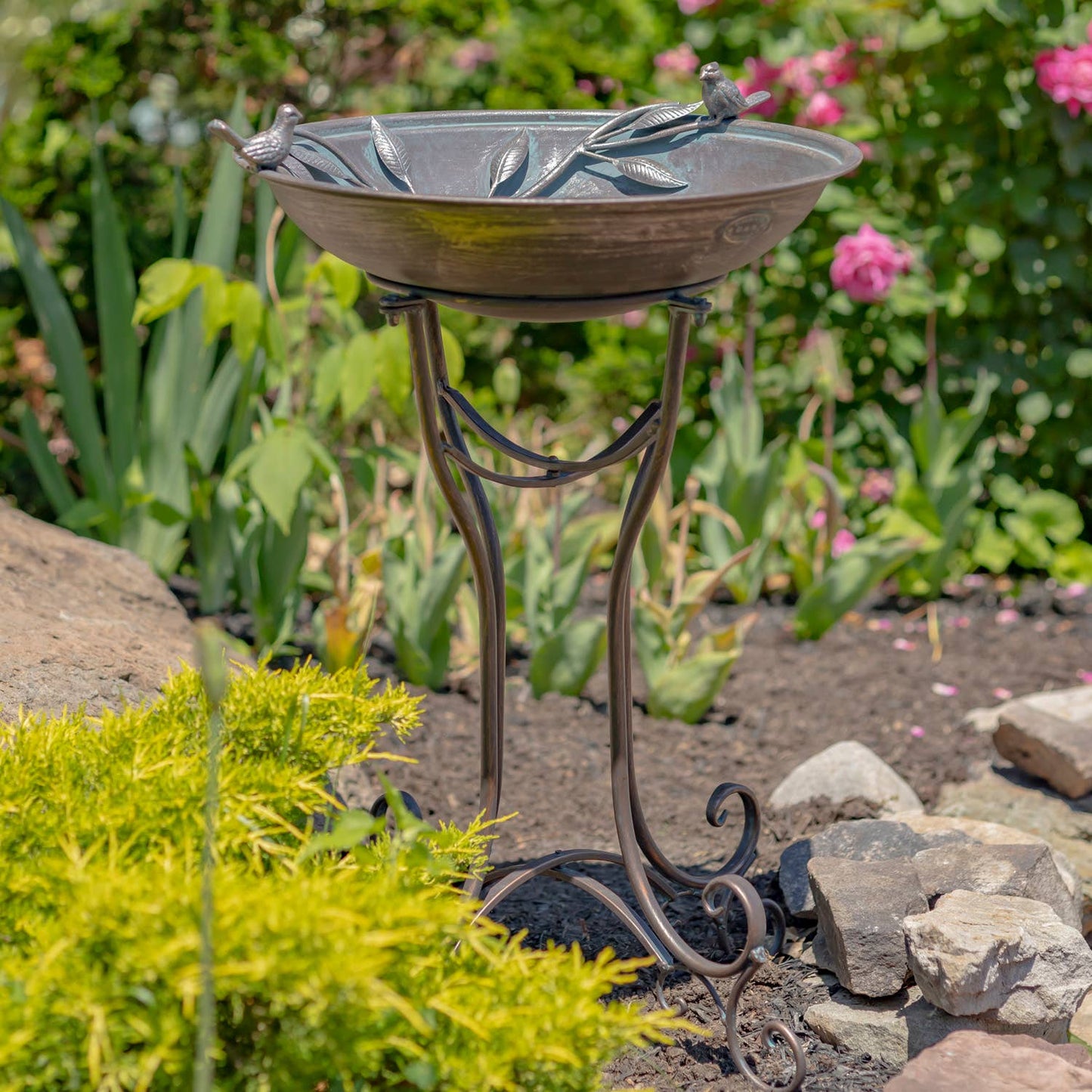 "Two Birds" Iron Birdbath - 3 Color Options