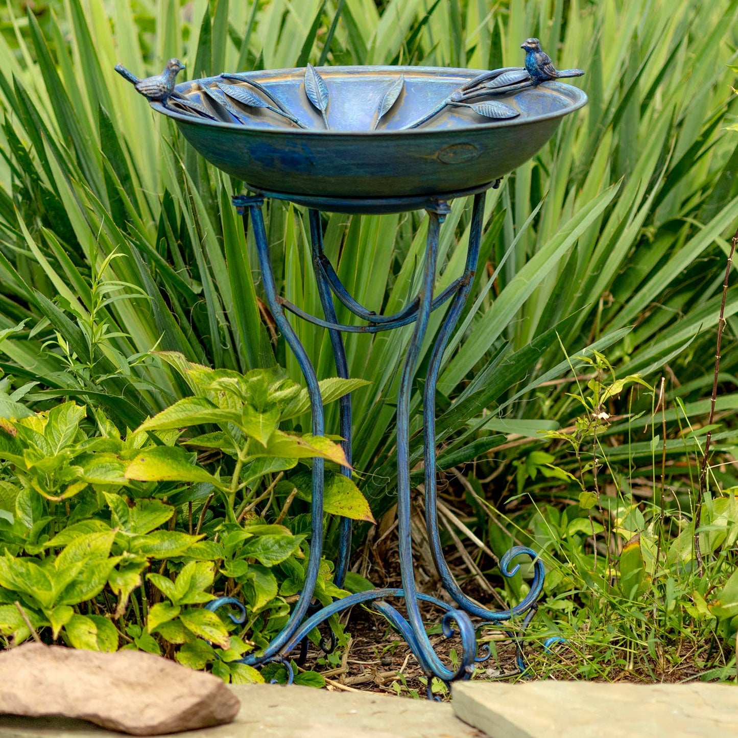 "Two Birds" Iron Birdbath - 3 Color Options