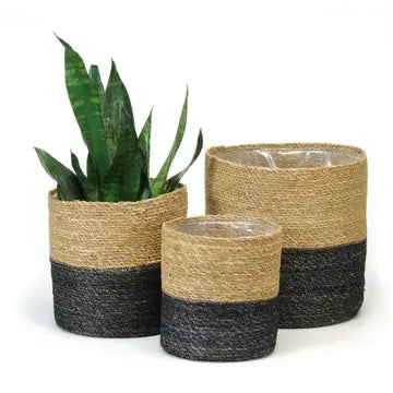 Natural and Black Straw Lined Basket