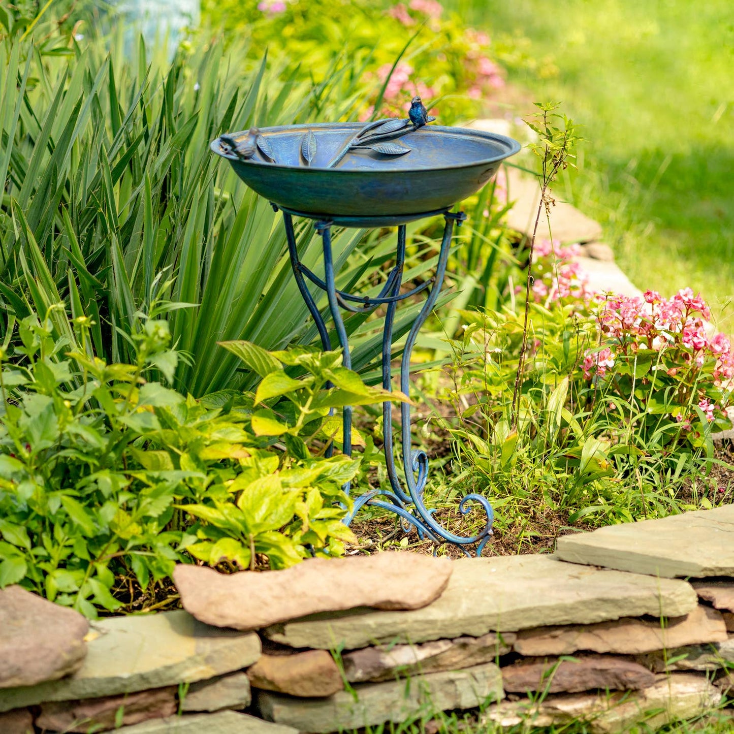 "Two Birds" Iron Birdbath - 3 Color Options