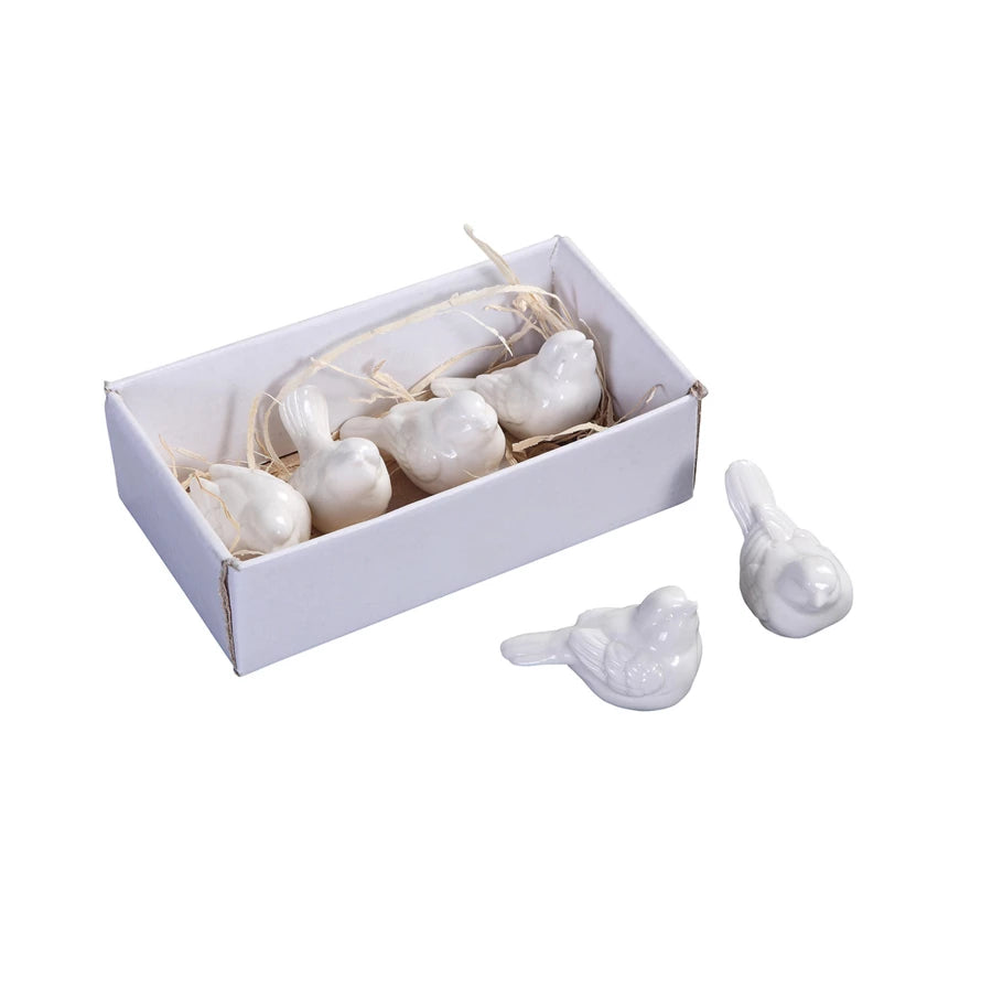 White Ceramic Birds, Set of 6