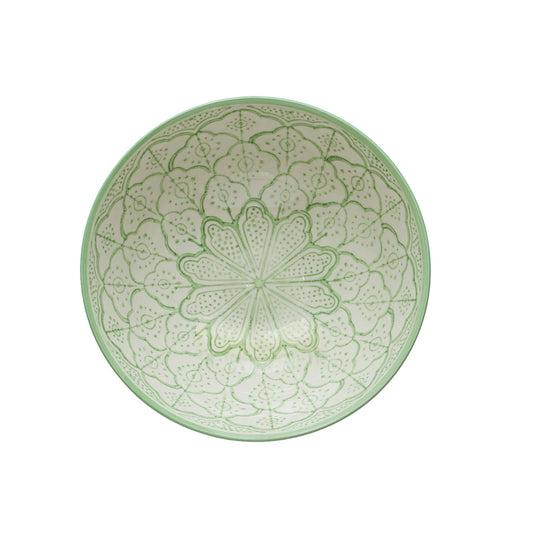Stoneware Bowl with Flower Pattern