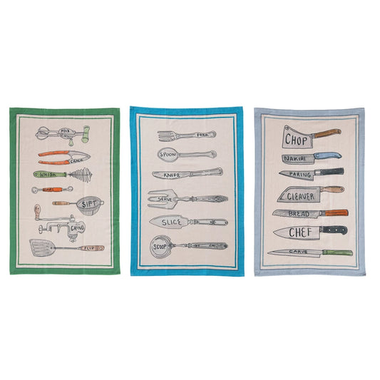 Cotton Tea Towel Printed with Kitchen Utensils