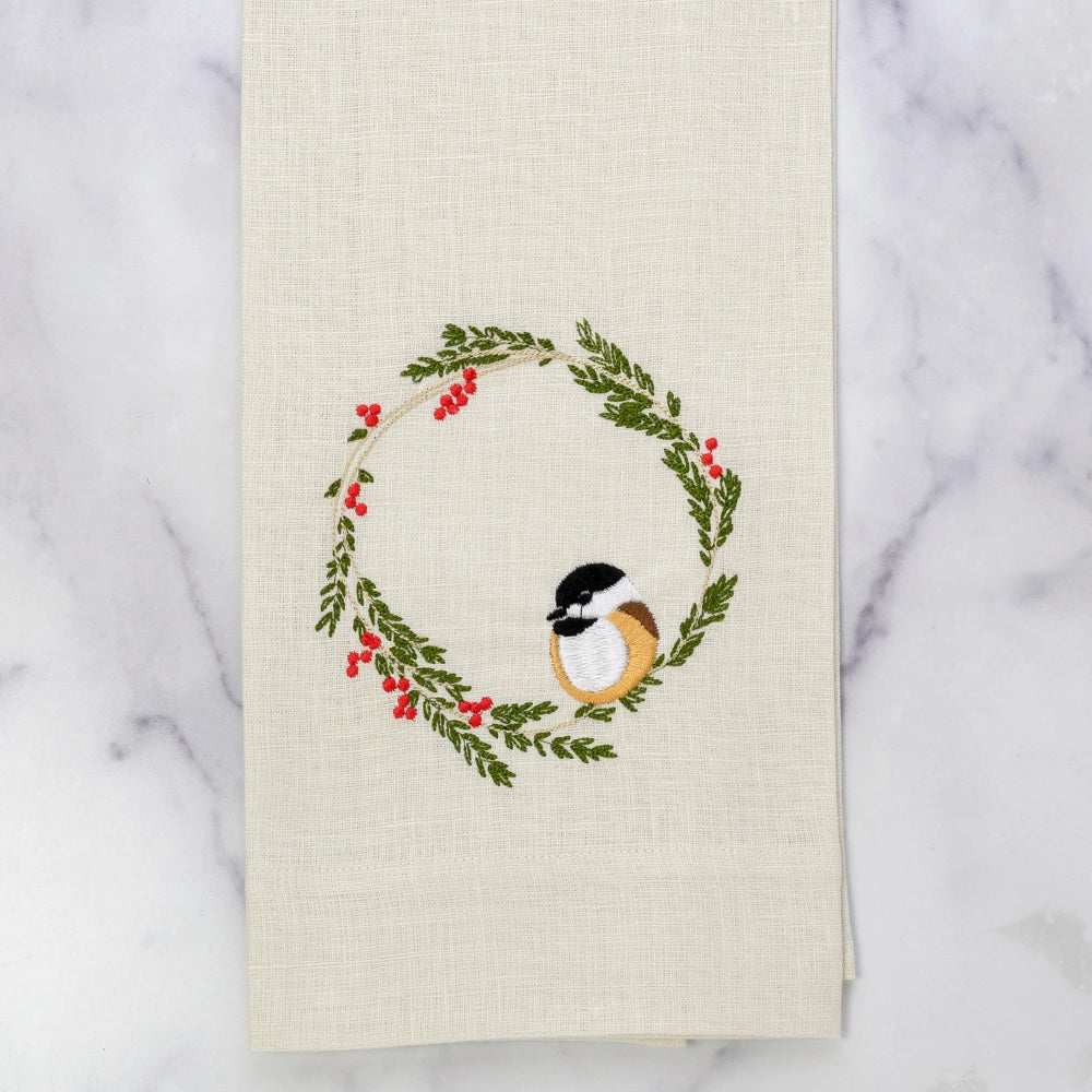 Chickadee Wreath Hand  Towel