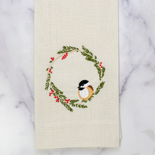 Chickadee Wreath Hand  Towel