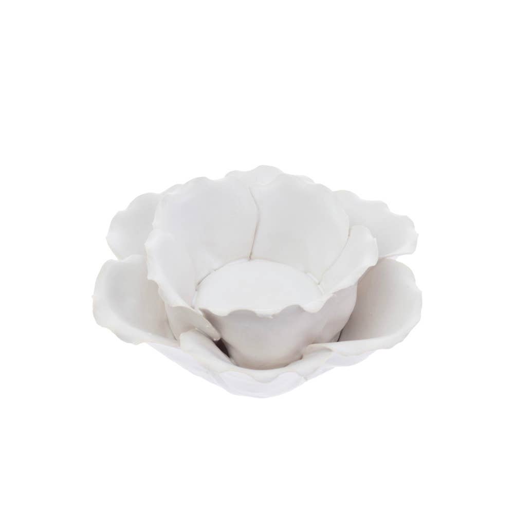 3.5" Dia White Lotus Stoneware Tealight Candle Holder