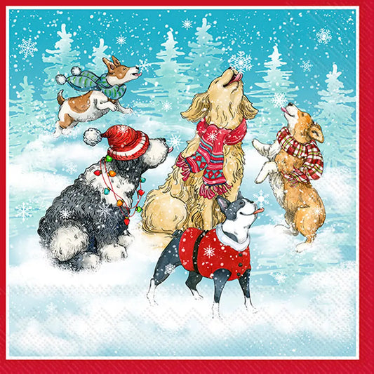 Dogs Catching Snowflakes Cocktail Napkins