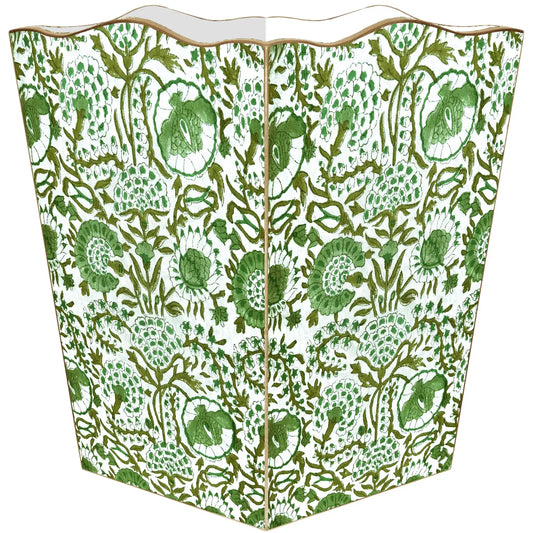 Green Floral Wastebasket