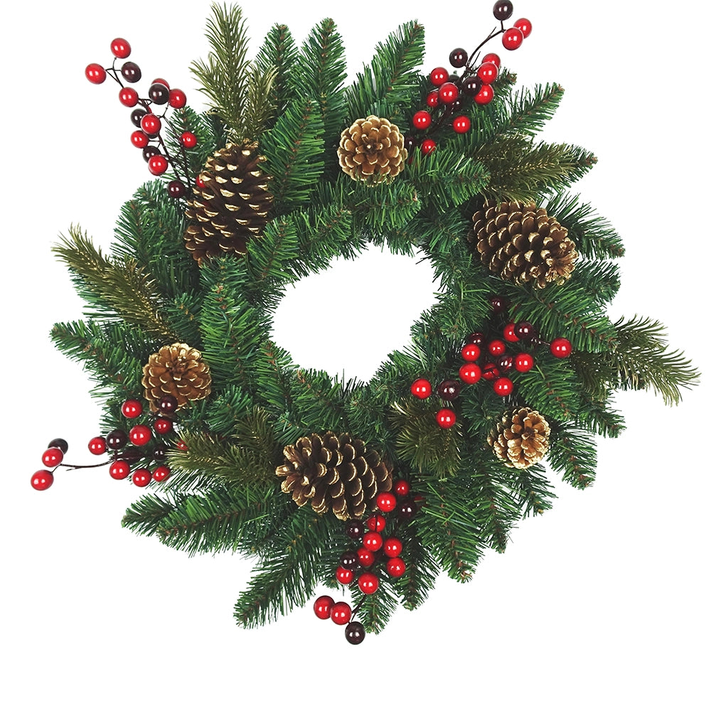 Christmas Gold Pinecone and Red Berry Wreath